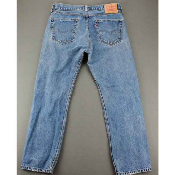 Levis 505 Regular Fit Jeans Mens 34x30 Light Wash Straight Leg - Picture 11 of 12